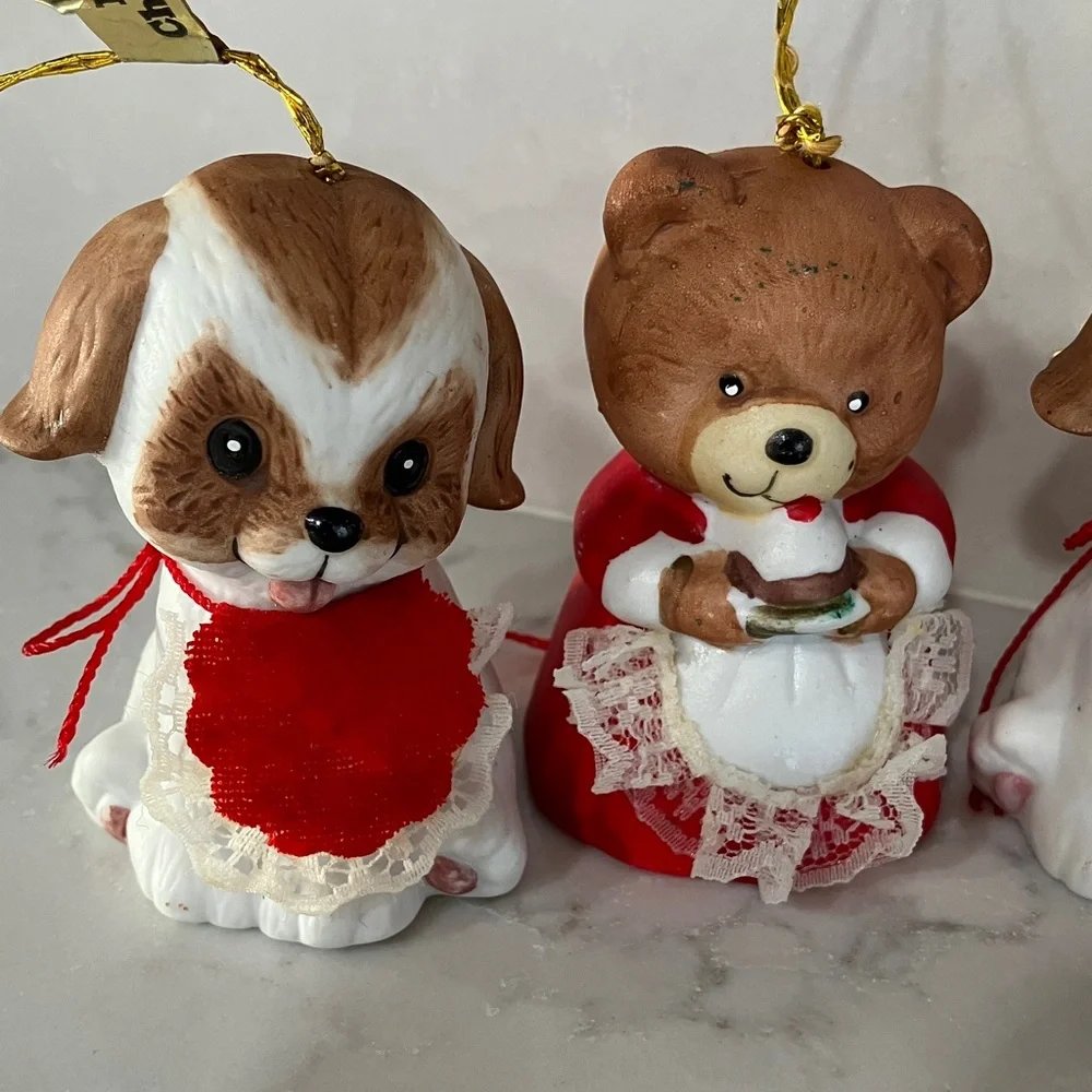 Vintage Lil Chimers Hand Painted Porcelain Bisque Bell Christmas Ornaments